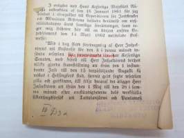 Inspektören för fiskerierna i Finland H.J. Holmbergs underdåniga berättelse om sin werksamhet under år 1862, jemte twenne dertill hörande bilagor