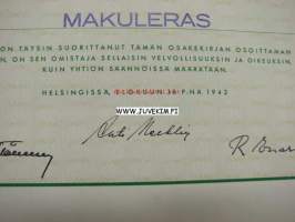Rahkee Oy, Helsinki 1942 100 000 mk -osakekirja