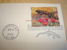 Sonoran Desert, Gila Monster lisko, 1999, USA ensipäiväkuori, FDC. Katso myös muut kohteeni, mm. noin 1 200 amerikkalaista ensipäiväkuorta 1920-luvulta