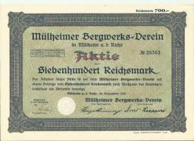 Munchener Bergwerks -Derein Ruhr 1927 - kaivos osakekirja
