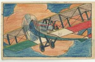 Vanha käsinväritetty Italia lentokonepostikortti postikortti