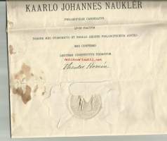 Maisterin todistus 1915 - sinetti  - koulutodistus / allekirjoitus Thedor Homen , Theodor Homén 1858 Pieksämäki – 1923 oli sovelletun fysiikan professori ja