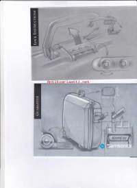 Samsonite-matkalaukun (74753539 dark graphite) käyttöohje, takuutodistus, nimi- ja rengastarrat alkuperäisessä paketissa.