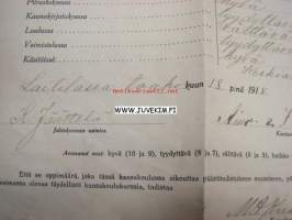 Päästötodistus Laitilan ylemmästä kansakoulusta 18.5.1918 Karl Ilmari Vuorinen