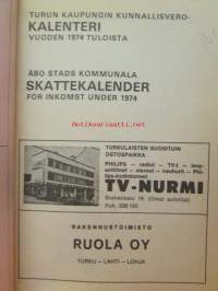 Turun kaupungin kunnallisverokalenteri 1975 vuoden 1974 tuloista