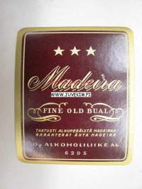 Alko Madeira Fine Old Bual -viinaetiketti 1930-luvulta