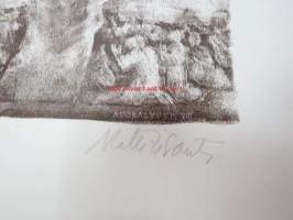 Johanneksen ilmestys -kuvitus Matti Visanti, numeroitu 463 / 1100, osa vedoksista on lyijykynäsigneerattu - illustrated by Matti Visanti, numbered