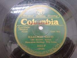 Columbia 3032-F Leo Kauppi - Maailman Matti / Rivakka Polkka -savikiekkoäänilevy, 78 rpm record