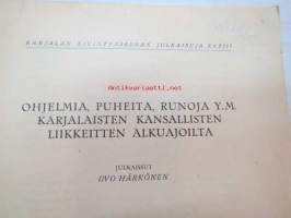 Ohjelmia, puheita, runoja ym. karjalaisten kansallisten liikkeitten alkuajoilta -Vienan Karjalan asukkaitten kokouksissaa esittämiä kehittämistarpeita, joita