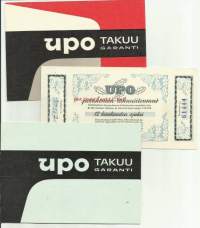 UPO pesukoneen, lingon ja sähkölieden takuutodistukset 3 kpl 1956-61 - takuutodistus