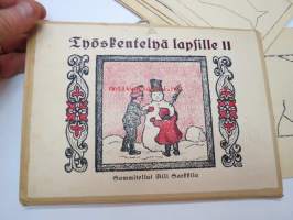 Työskentely lapsille II -pisteltäviä ja ommeltavia malleja, kansio 1920-luvulta, sommitellut Aili Sarkkila -children´s hobby folder