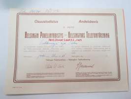 Helsingin Puhelinyhdistys Osuustodistus nr 182745 vuodelta 1965 -Helsinki Telephone Company Share Certificate