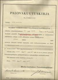 Maskun Keskinäinen Palovakuutusyhdistys Palovakuutuskirja 1936 - vakuutuskirja