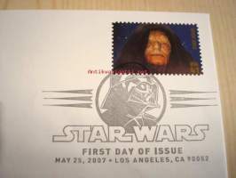 Star Wars, Emperor Palpatine, 2007, USA, ensipäiväkuori, FDC, hieno. Katso myös muut kohteeni, mm. noin 1 200 erilaista amerikkalaista ensipäiväkuorta