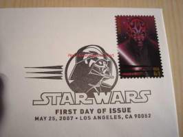 Star Wars, Darth Maul, 2007, USA, ensipäiväkuori, FDC, hieno. Katso myös muut kohteeni, mm. noin 1 200 erilaista amerikkalaista ensipäiväkuorta 1920-luvulta