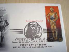 Star Wars, R2-D2 &amp; C 3PO, 2007, USA, ensipäiväkuori, FDC, hieno. Katso myös muut kohteeni, mm. noin 1 200 erilaista amerikkalaista ensipäiväkuorta 1920-luvulta