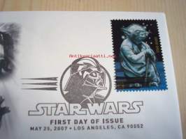 Star Wars, Yoda, 2007, USA, ensipäiväkuori, FDC, hieno. Katso myös muut kohteeni, mm. noin 1 200 erilaista amerikkalaista ensipäiväkuorta 1920-luvulta 2000-luvulle.