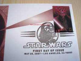 Star Wars, Darth Maul, 2007, USA, ensipäiväkuori, FDC, hieno. Katso myös muut kohteeni, mm. noin 1 200 erilaista amerikkalaista ensipäiväkuorta 1920-luvulta