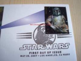 Star Wars, Boba Fett, 2007, USA, ensipäiväkuori, FDC, hieno. Katso myös muut kohteeni, mm. noin 1 200 erilaista amerikkalaista ensipäiväkuorta 1920-luvulta