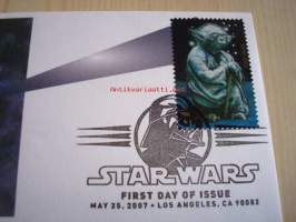 Star Wars, Yoda, 2007, USA, ensipäiväkuori, FDC, hieno. Katso myös muut kohteeni, mm. noin 1 200 erilaista amerikkalaista ensipäiväkuorta 1920-luvulta 2000-luvulle.
