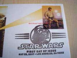 Star Wars, Luke Skywalker, 2007, USA, ensipäiväkuori, FDC, hieno. Katso myös muut kohteeni, mm. noin 1 200 erilaista amerikkalaista ensipäiväkuorta