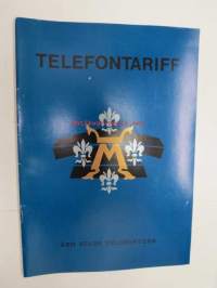 Telefontariff - Åbo stads telefonverk 1.1.1974 -telephone tariff, Turku