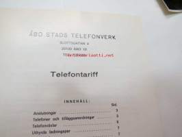 Telefontariff - Åbo stads telefonverk 1.1.1974 -telephone tariff, Turku