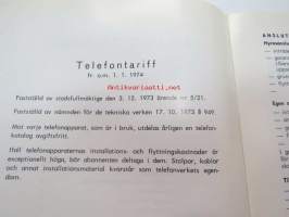 Telefontariff - Åbo stads telefonverk 1.1.1974 -telephone tariff, Turku