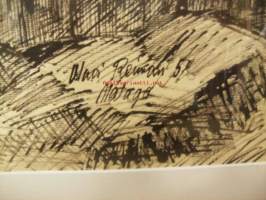 Olli Reiman tussipiirros Malaga 1958 koko 78x61 cm / Taidemaalari, kuvataiteilija, taidegraafikkoTaidekoulutus:Suomen nimi:en Taideakatemian koulu