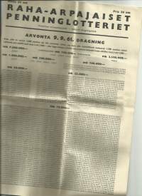 Raha-arpajaiset  virallinen arvontaluettelo 9.9.1961