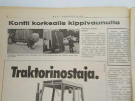 Koneviesti 1976 nr 21, sis. mm. seur. artikkelit / kuvat / mainokset; Kontti korkealle kippivaunulla, HOrsman konetehtaan Emma levittää lannan, Koneita