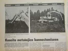 Koneviesti 1976 nr 21, sis. mm. seur. artikkelit / kuvat / mainokset; Kontti korkealle kippivaunulla, HOrsman konetehtaan Emma levittää lannan, Koneita