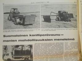 Koneviesti 1976 nr 8, sis. mm. seur. artikkelit / kuvat / mainokset; Puolustusvoimien talvikuljetusleiri Maanpuolustusta maataloustraktoreille, Volvo BM 700,
