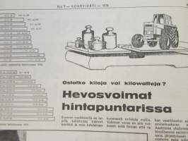 Koneviesti 1976 nr 7, sis. mm. seur. artikkelit / kuvat / mainokset; Lähes 11 000 uutta traktoriv. 1975, Veronan näyttely 1976, Korkeapainepesuri - tehokas