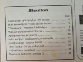 Koneviesti 1976 nr 2, sis. mm. seur. artikkelit / kuvat / mainokset; Kokeilussa kotimainen Rysky pyöröpöyhin, Vama Yleiskoura, Automaattinen ketjujarru,