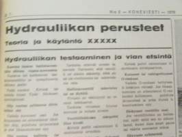 Koneviesti 1976 nr 2, sis. mm. seur. artikkelit / kuvat / mainokset; Kokeilussa kotimainen Rysky pyöröpöyhin, Vama Yleiskoura, Automaattinen ketjujarru,
