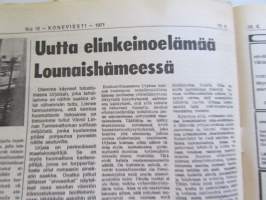 Koneviesti 1971 nr 15, sis. mm. seur. artikkelit / kuvat / mainokset; Lannanpoistoa myyränkekomenetelmällä, Kehittyvä Kemijärvi, HS-MK-Combi kylvölannoitin,