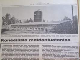 Koneviesti 1971 nr 18, sis. mm. seur. artikkelit / kuvat / mainokset; Sampo 40 puimuriuutuus, koneellista maidontuotantoa, Eino Keskitalo Koivusaaren tila,