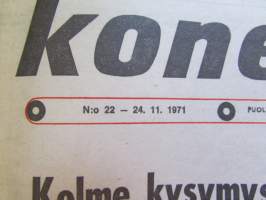 Koneviesti 1971 nr 22, sis. mm. seur. artikkelit / kuvat / mainokset; Nordsten Combi-Matic testissä, David Brown 995, 2 paalainta &quot;itse teossa&quot; Welger AP 41 -