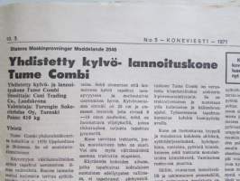 Koneviesti 1971 nr 5, sis. mm. seur. artikkelit / kuvat / mainokset; Tietoa kylvökoneista ja kuvat, Kylvölannoituskoneet / Rivilannoittimet tekniset tiedot,