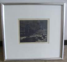 Aarne Aho, lintujen ruokinta grafiikka 1944, koko 17x20 cm kehysten kanssa 40x42  cm, kirjallisuusviite kuva Okkonen, Poukka: Suomen Taidegrafiikka sivu 144 /