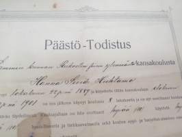 Päästö-Todistus Lammin kunnan Riikosten piirin ylemmästä kansakoulusta  - Hanna Siviä Huhtamo, Lammi 26.5. 1905 -school certificate