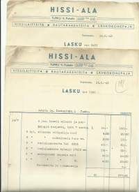 Hissi-Ala Turku 1943  - firmalomake 2 kpl