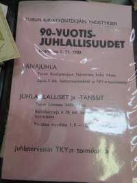 Turun Kirjatyöntekijäin Yhdistys 1890-1980 historiikki + 2 eri koneella kirjoitettua käsikirjoitusta / versiota? ko. teoksesta sekä muuta yhdistyksen