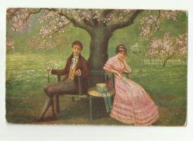 Alla kirsikkapuun... - romantiikkapostikortti  - postikortti kulkematon