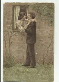 Ikkunassa - romantiikkapostikortti  - postikortti kulkenut 1907