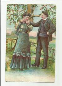 Siloposki - romantiikkapostikortti  - postikortti  kohopainokortti kulkenut 1908