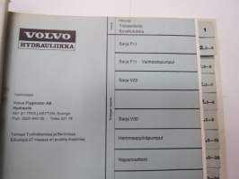 Volvo hydrauliikka F11, V30, V33 teknistä tietoa, esitteitä, ohjekirjoja -tehtaan alkuperäinen kansio -factory original hydraulics binder with manuals, brochures