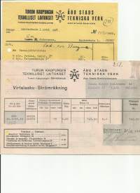 Turun Kaupungin Teknilliset laitokset  Turku 1936 - firmalomake  2 eril