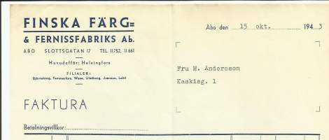 Finska Färg &amp; Fernissafabriks Ab Turku  1943 - firmalomake
